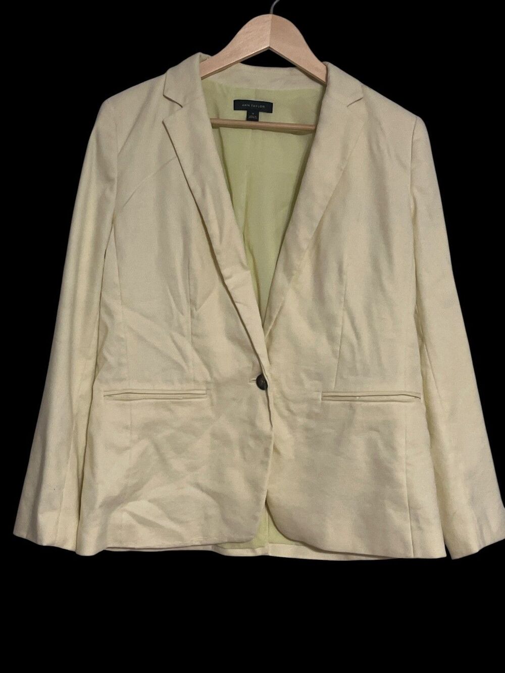 Ann Taylor Linen Blazer Yellow One Button Jacket Women's Size 10 Business Suit